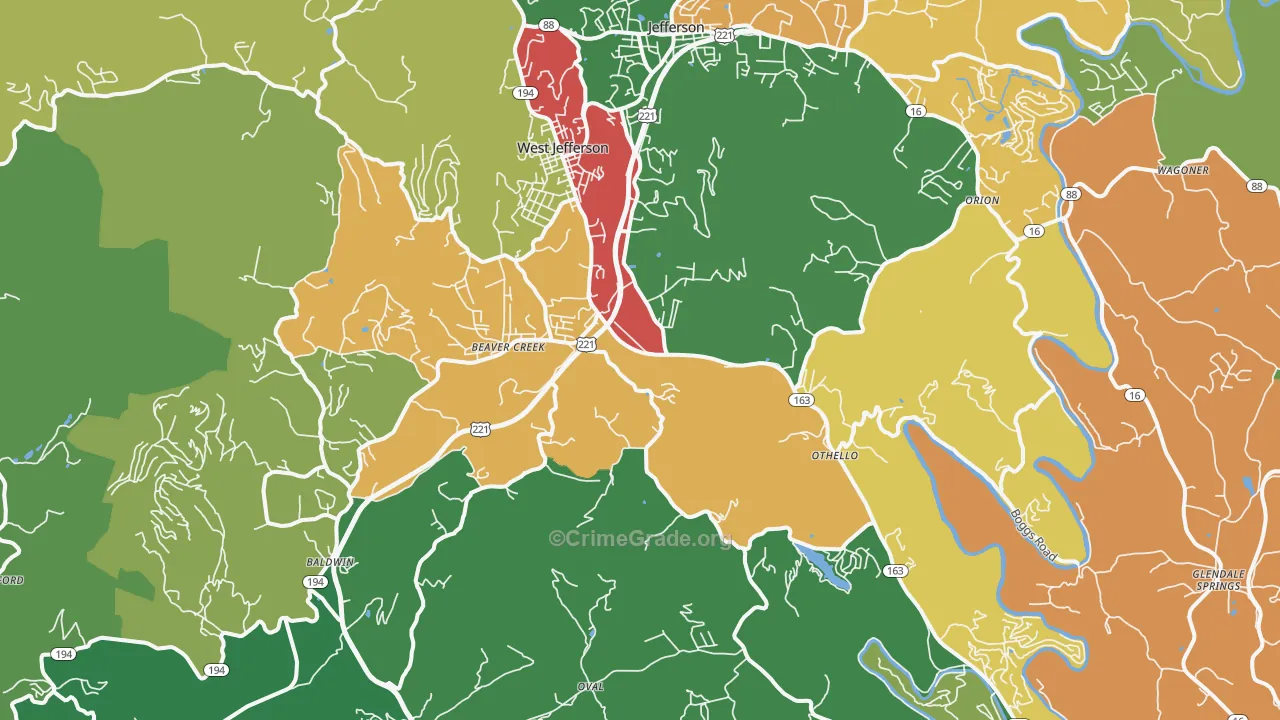 West Jefferson, NC Map of Theft Rates
