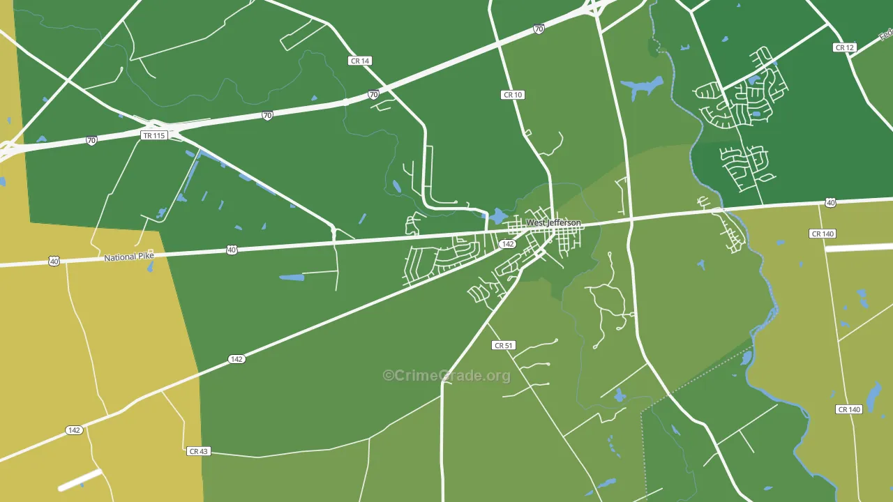 West Jefferson, OH Map of Theft Rates
