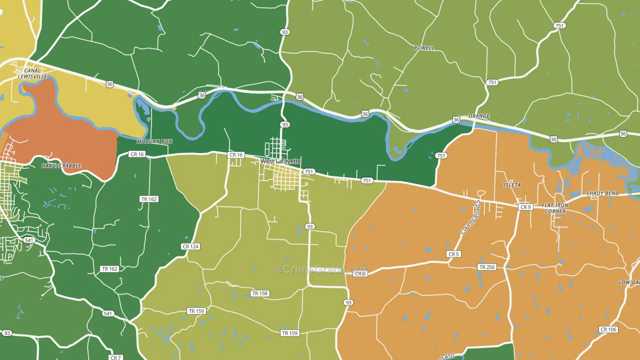 West Lafayette, OH Map of Theft Rates