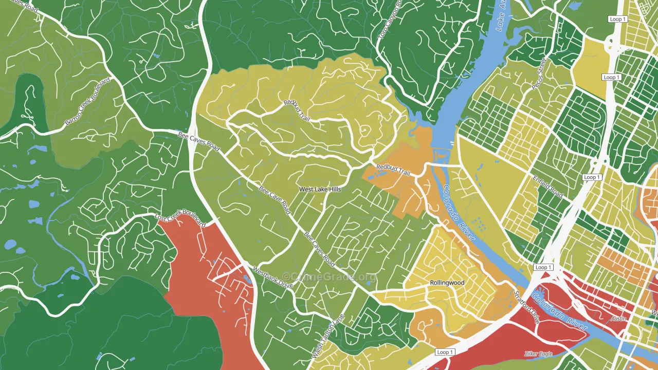 West Lake Hills, TX Map of Theft Rates