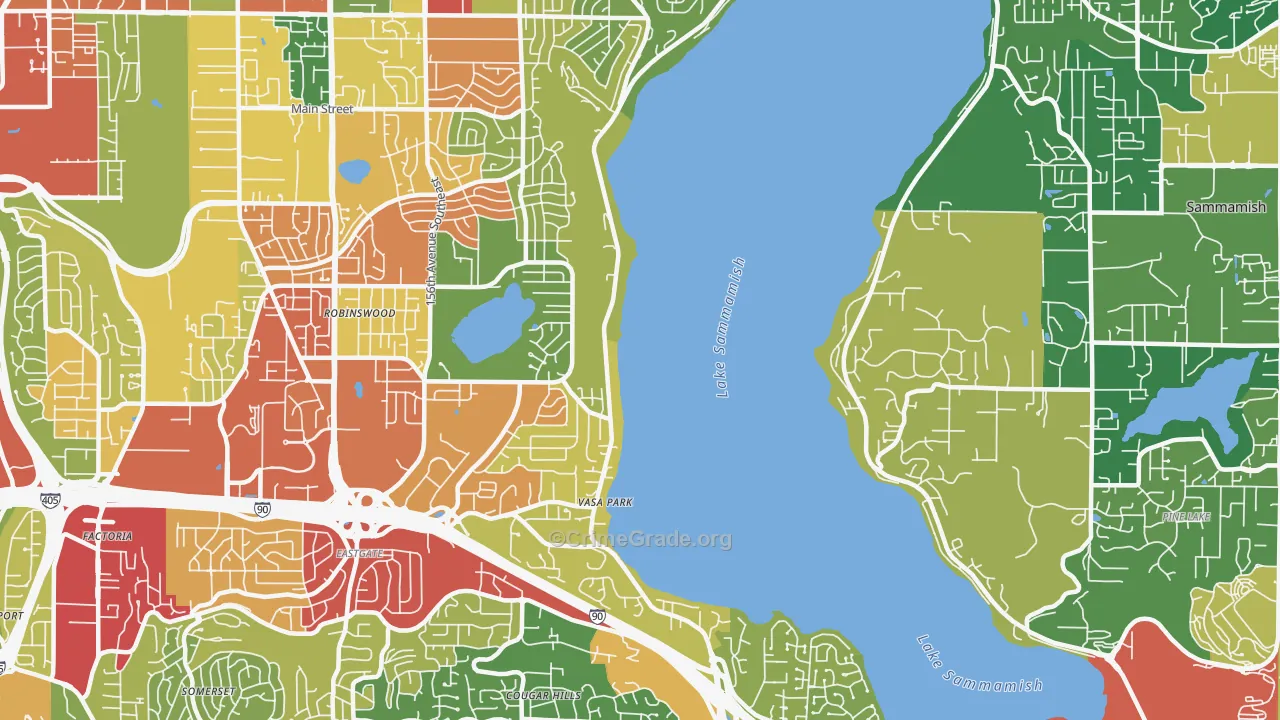 West Lake Sammamish, Bellevue, WA Map of Theft Rates