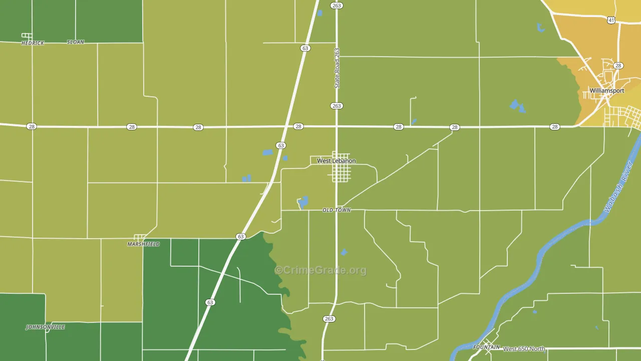 West Lebanon, IN Map of Theft Rates