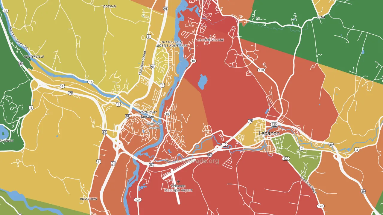 West Lebanon, NH Map of Theft Rates