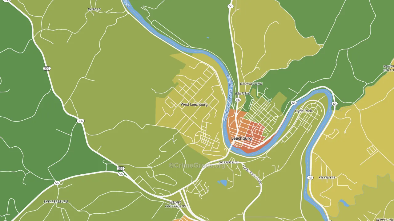 West Leechburg, PA Map of Theft Rates