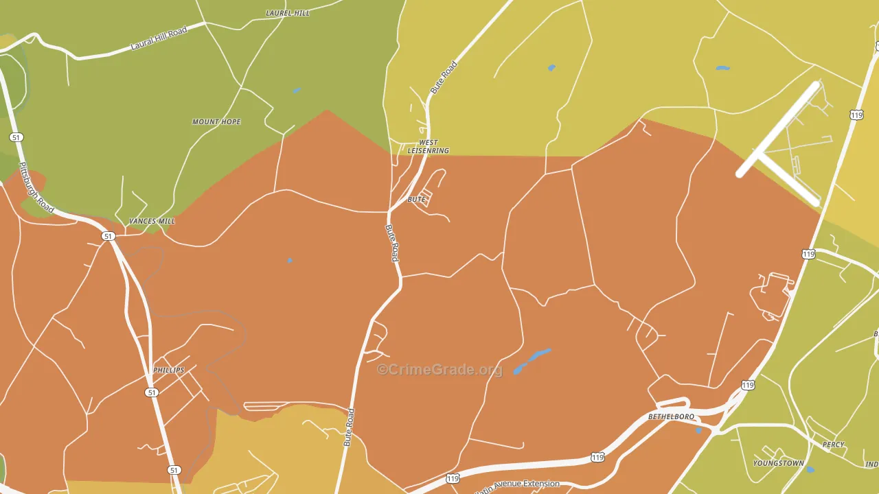 West Leisenring, PA Map of Theft Rates