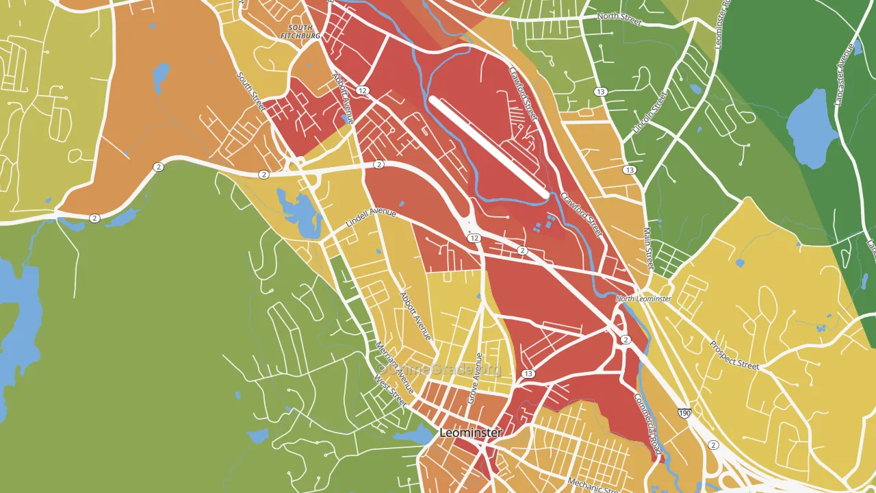 West Leominster, Leominster, MA Map of Theft Rates