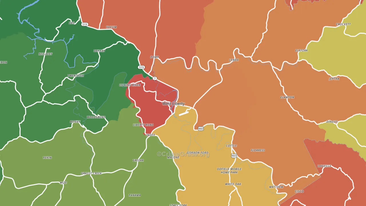 West Liberty, KY Map of Theft Rates