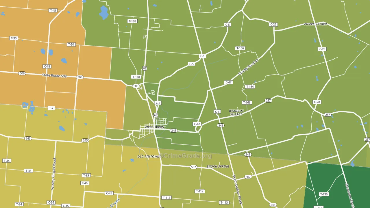 West Liberty, OH Map of Theft Rates