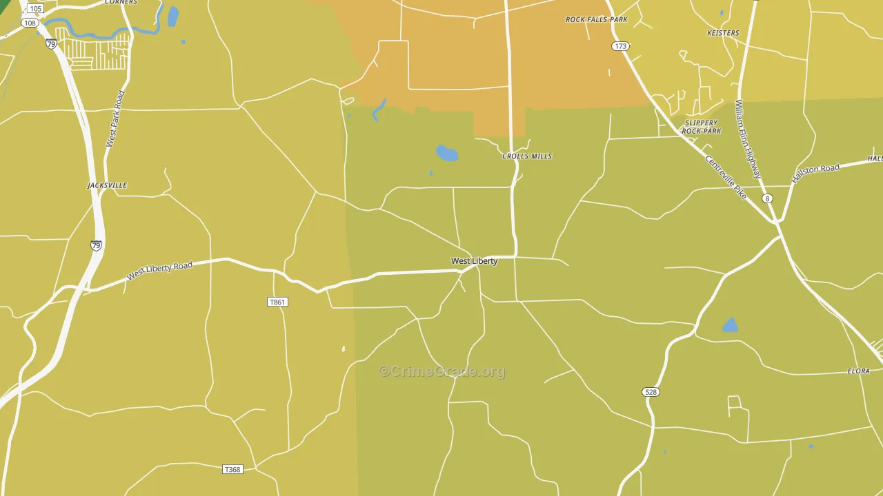 West Liberty, PA Map of Theft Rates