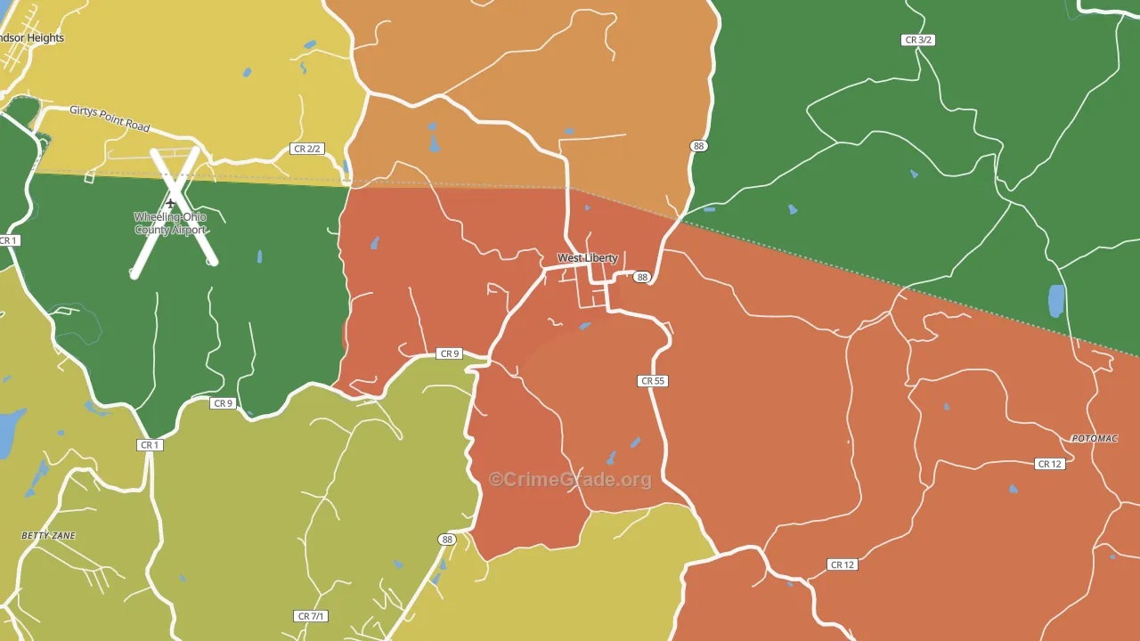 West Liberty, WV Map of Theft Rates