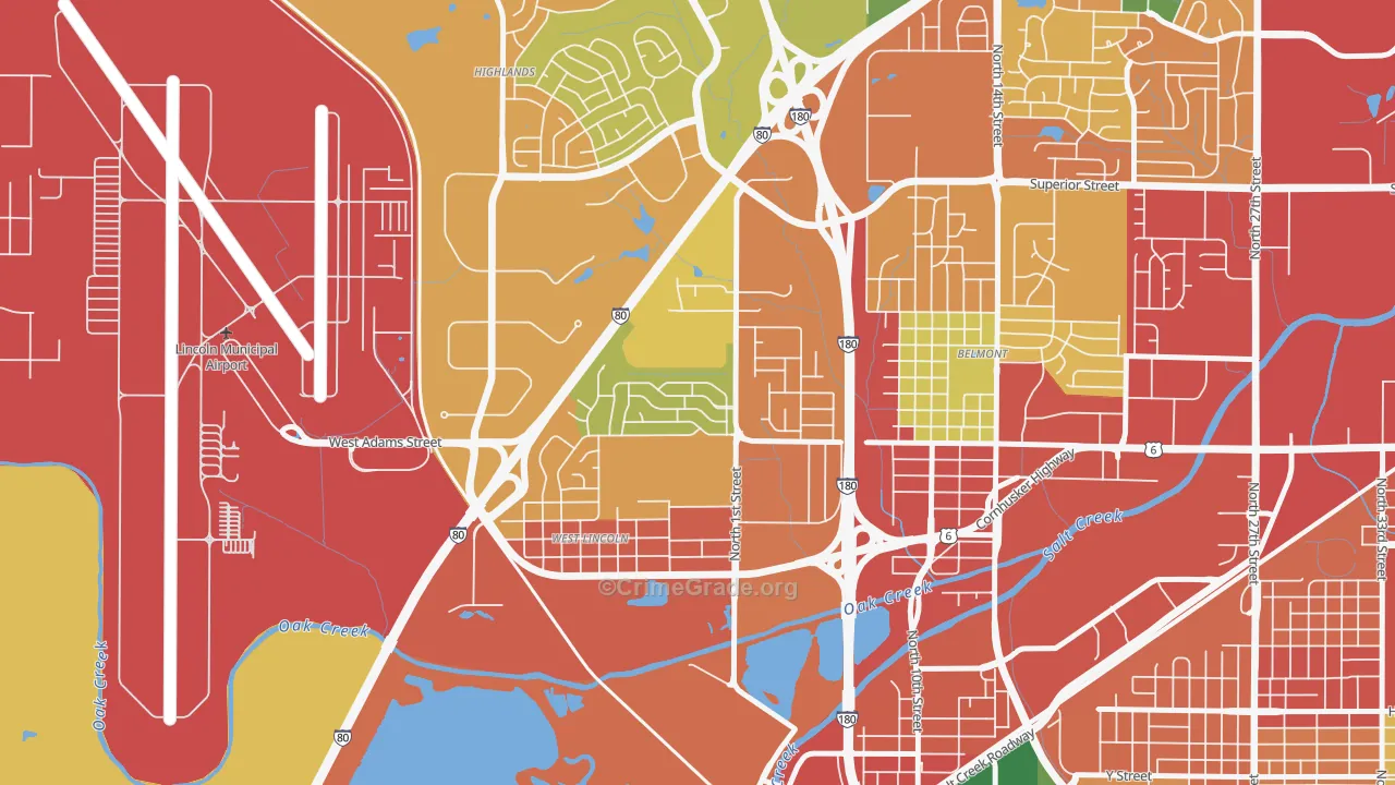 West Lincoln, Lincoln, NE Map of Theft Rates