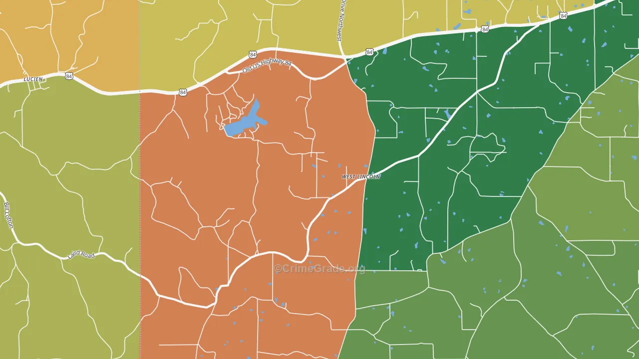 West Lincoln, MS Map of Theft Rates