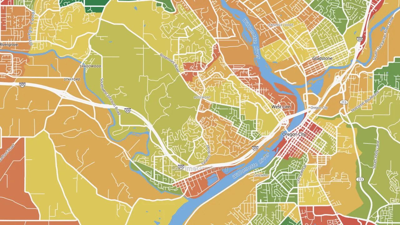 West Linn, OR Map of Theft Rates
