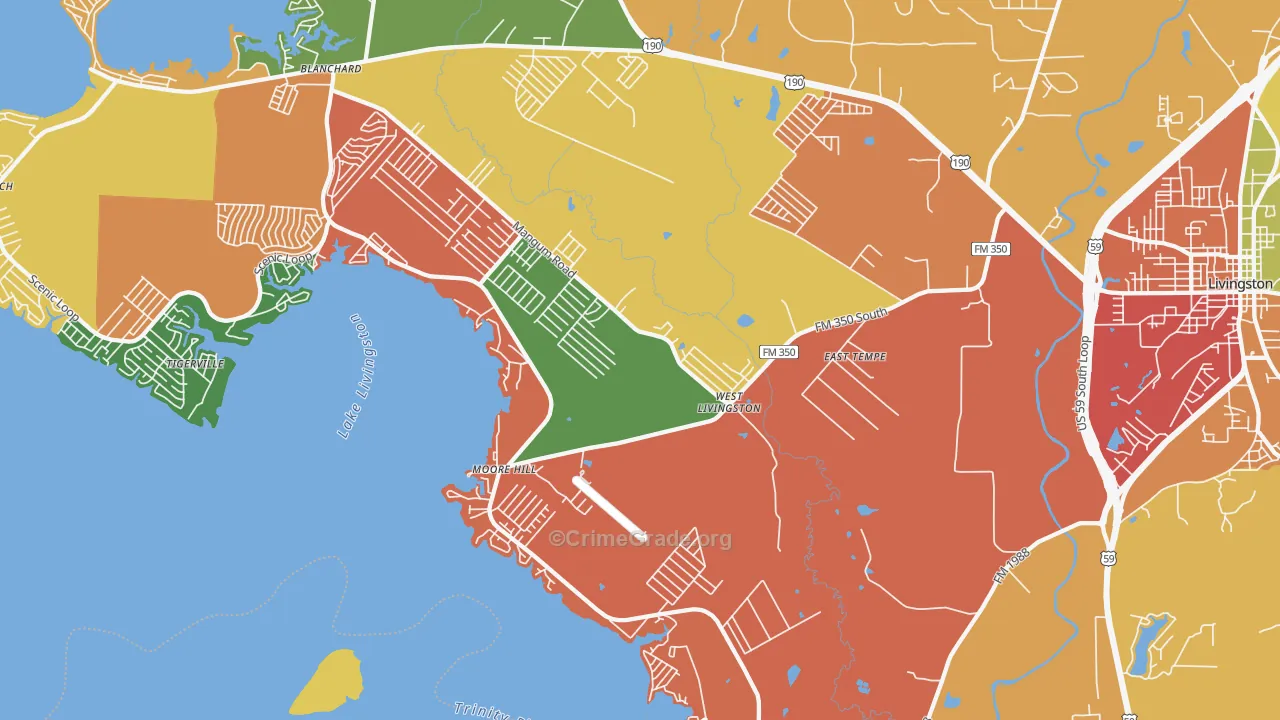 West Livingston, TX Map of Theft Rates