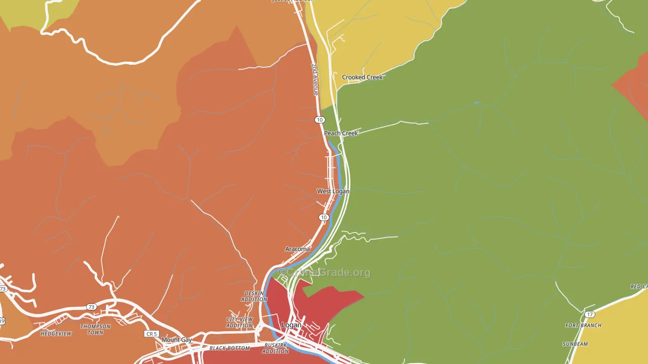 West Logan, WV Map of Theft Rates
