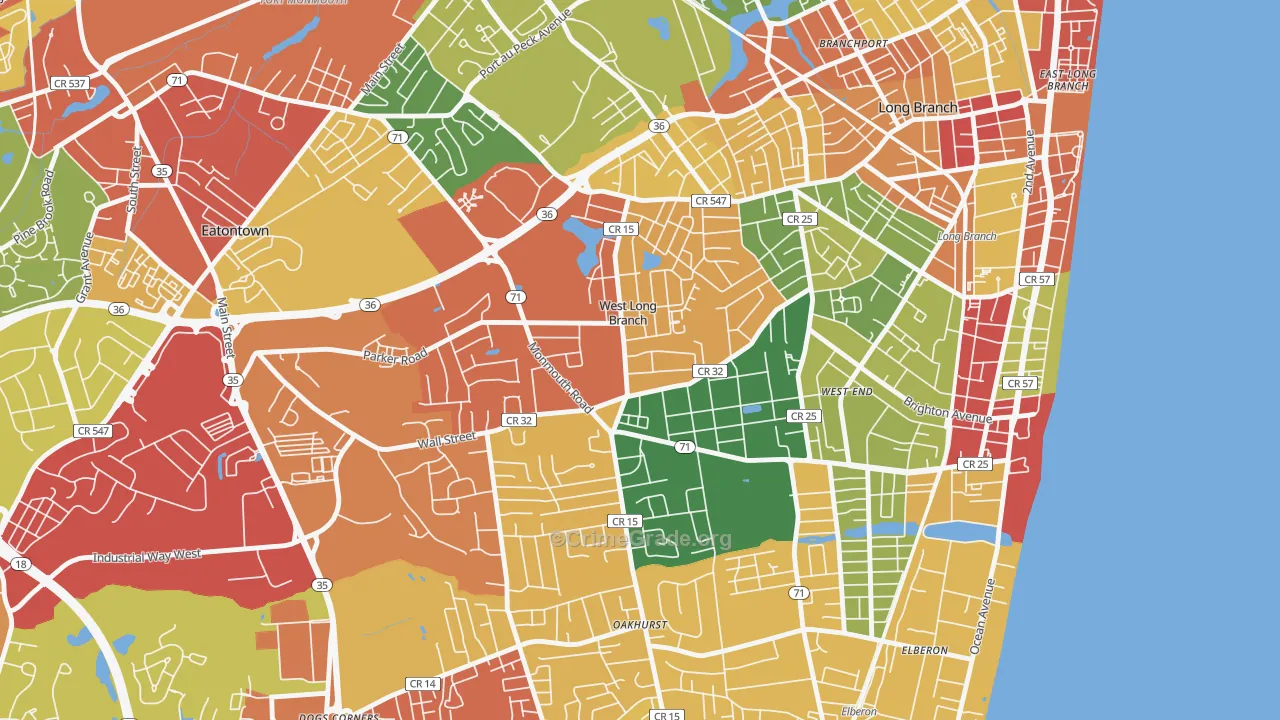 West Long Branch, NJ Map of Theft Rates