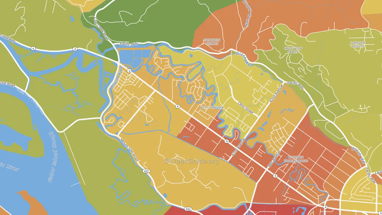 West Longview, Longview, WA Map of Theft Rates