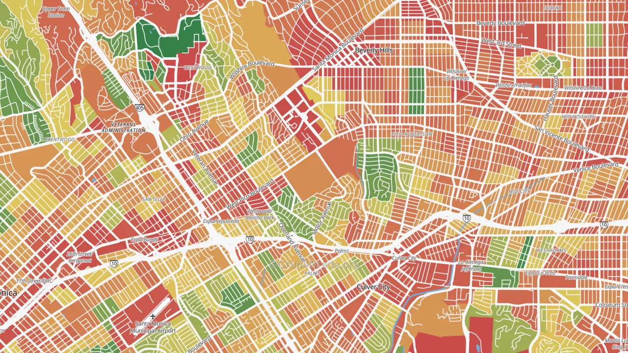 West Los Angeles, Los Angeles, CA Map of Theft Rates