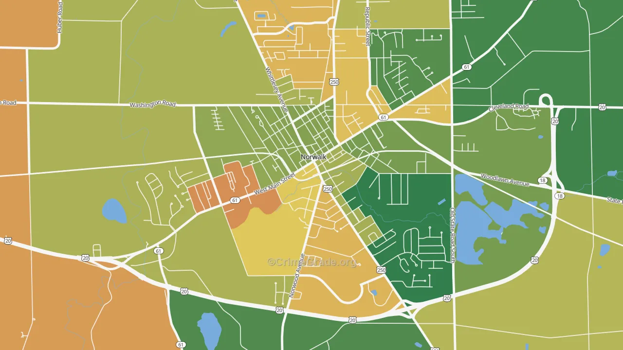 West Main Street Historic District, Norwalk, OH Map of Theft Rates