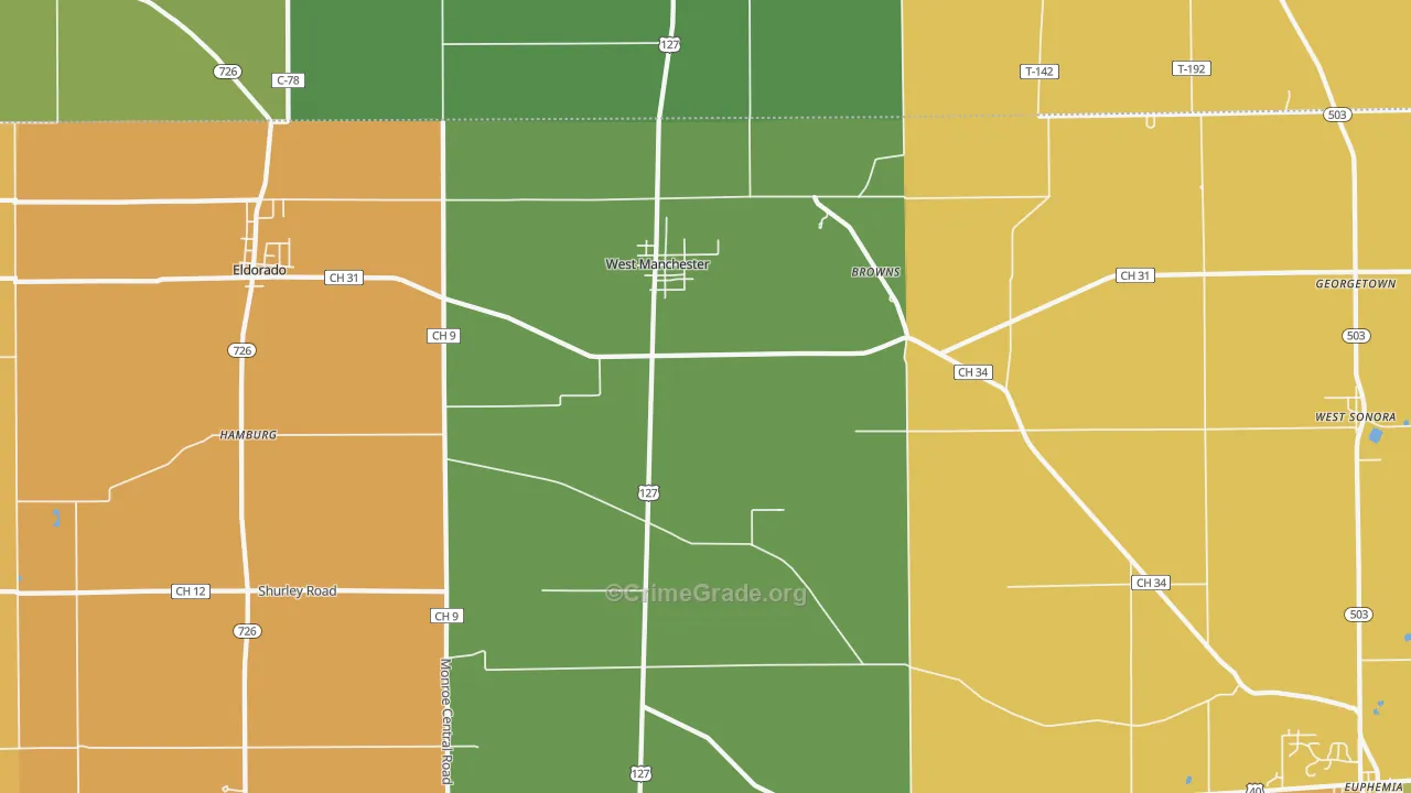 West Manchester, OH Map of Theft Rates