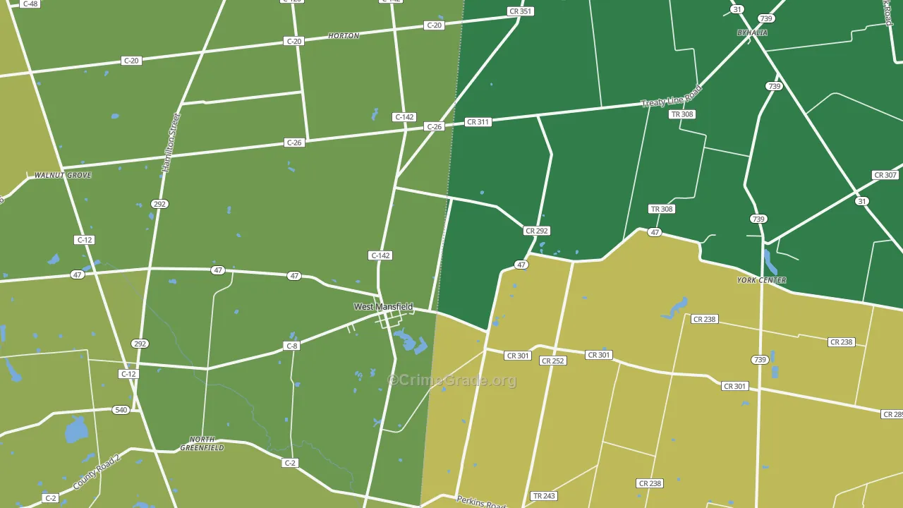 West Mansfield, OH Map of Theft Rates