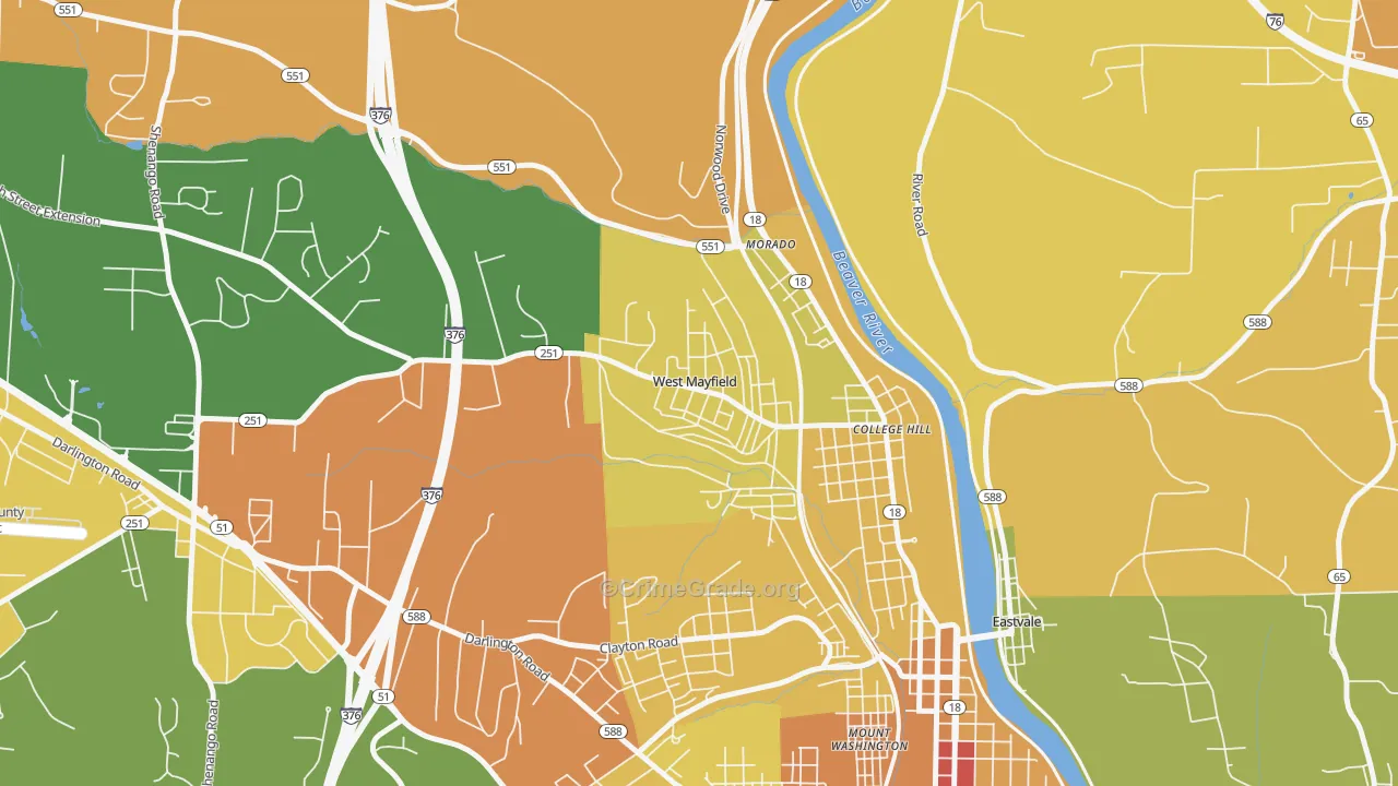 West Mayfield, PA Map of Theft Rates