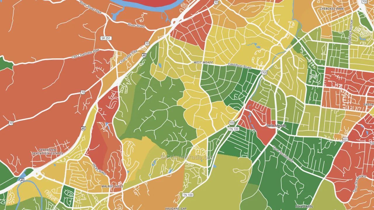 West Meade, Nashville, TN Map of Theft Rates