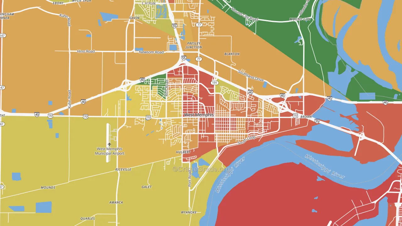 West Memphis, AR Map of Theft Rates