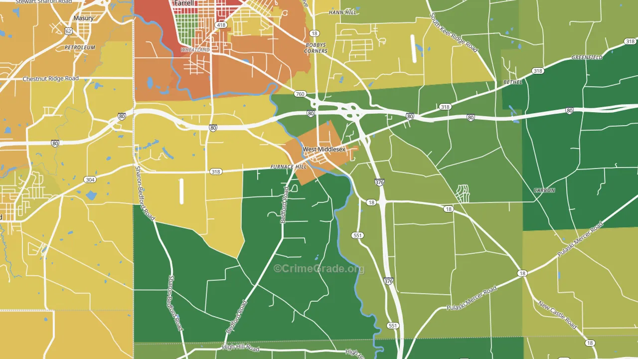 West Middlesex, PA Map of Theft Rates