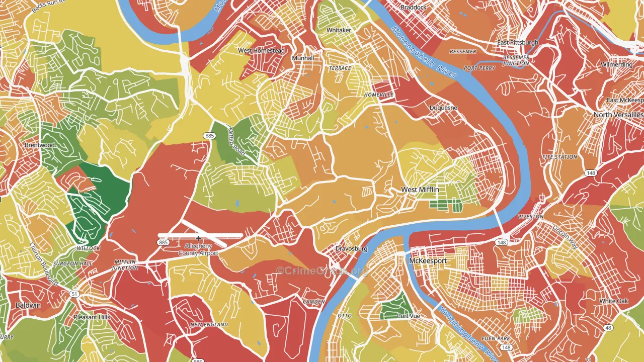 West Mifflin, PA Map of Theft Rates