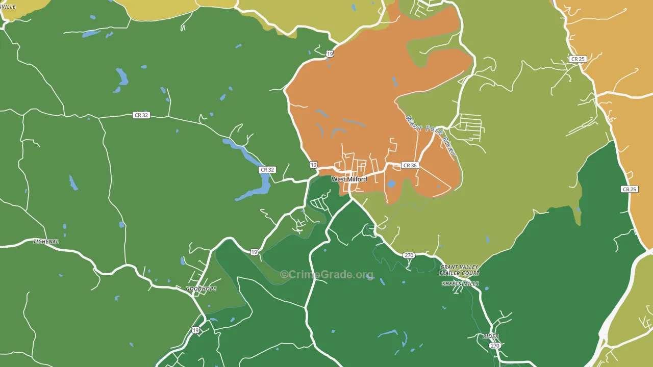 West Milford, WV Map of Theft Rates