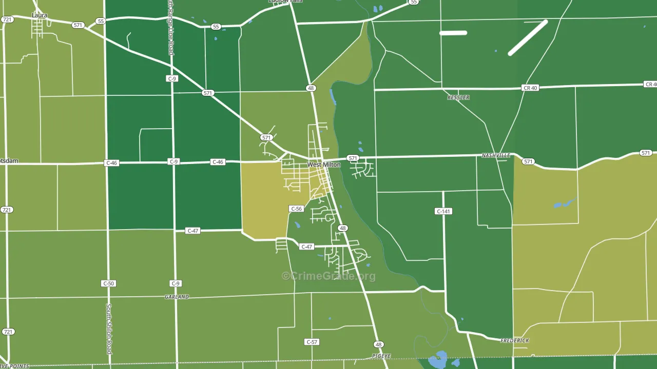 West Milton, OH Map of Theft Rates