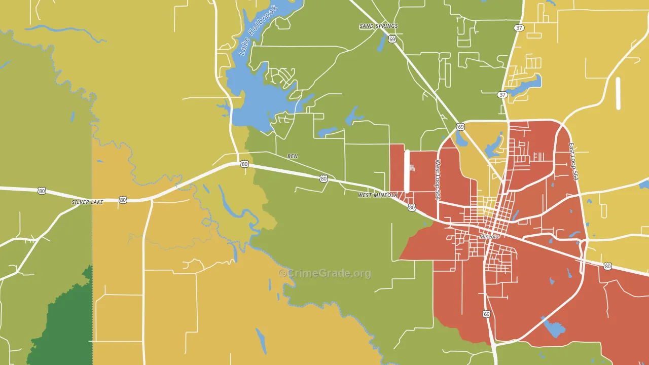 West Mineola, TX Map of Theft Rates