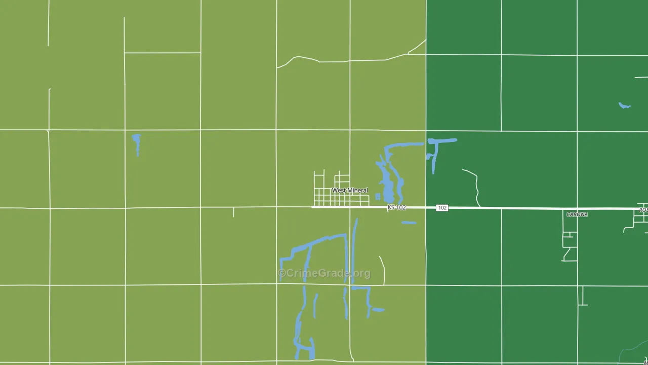 West Mineral, KS Map of Theft Rates