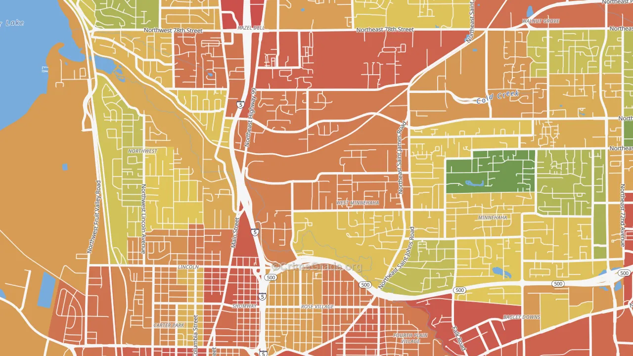West Minnehaha, Vancouver, WA Map of Theft Rates