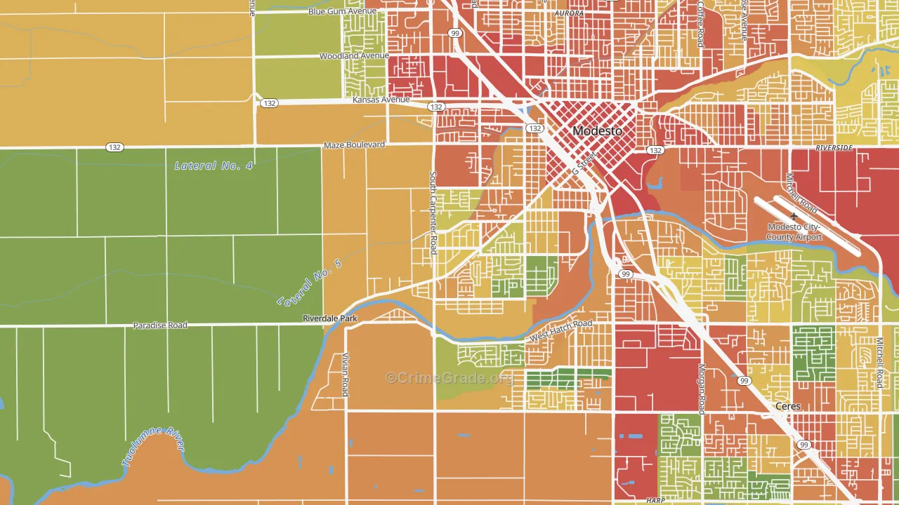 West Modesto, Modesto, CA Map of Theft Rates