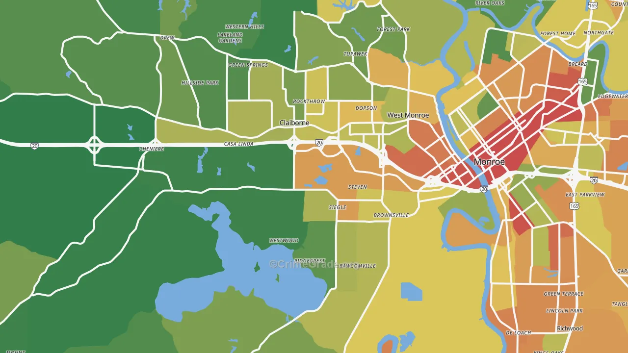 West Monroe, LA Map of Theft Rates