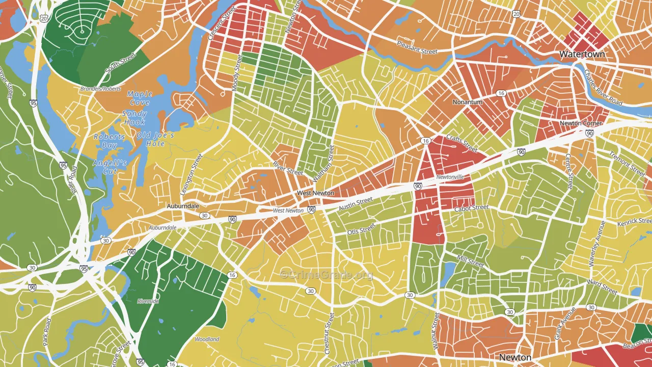 West Newton, Newton, MA Map of Theft Rates