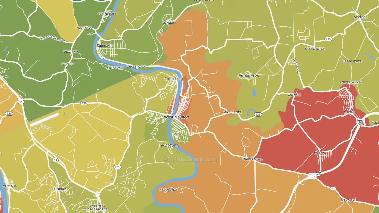 West Newton, PA Map of Theft Rates