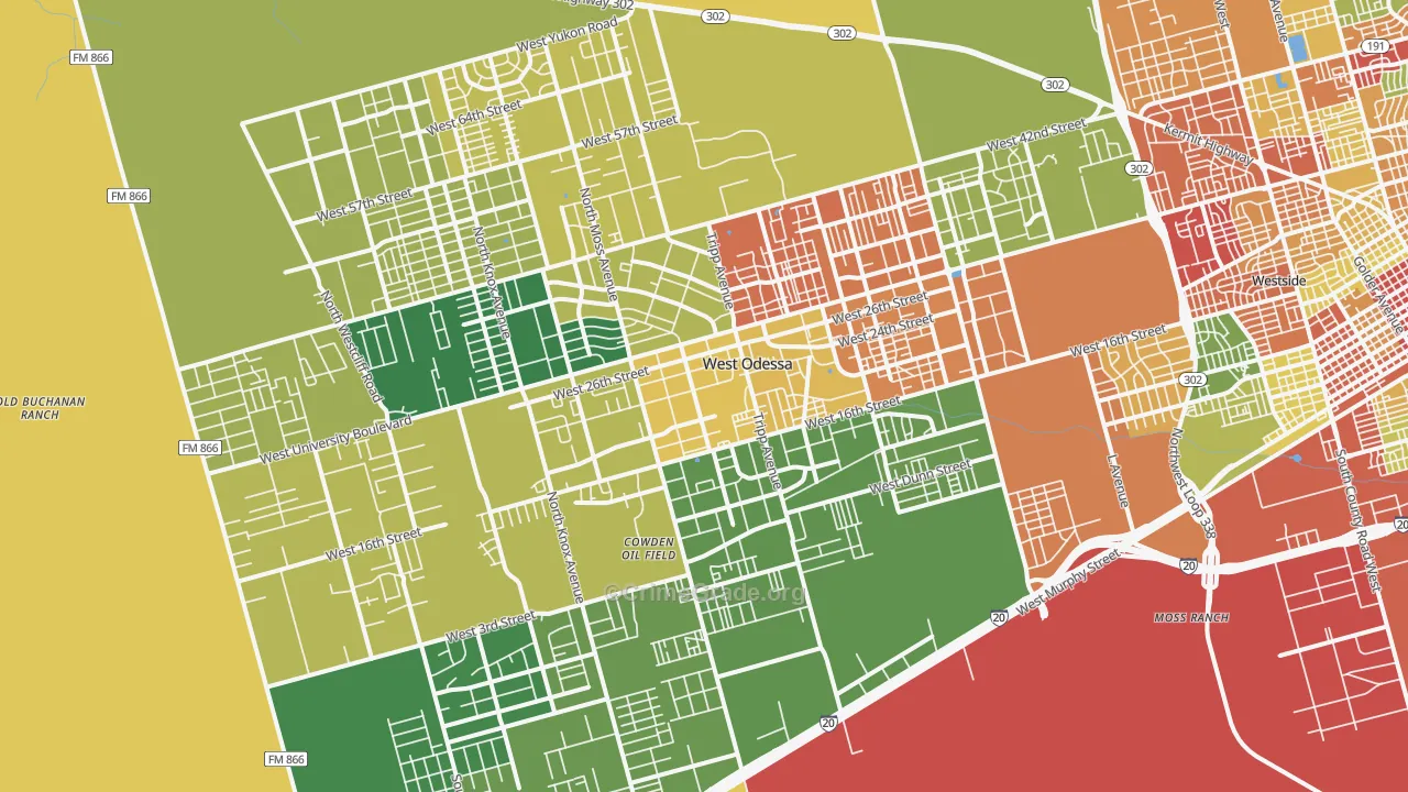 West Odessa, TX Map of Theft Rates
