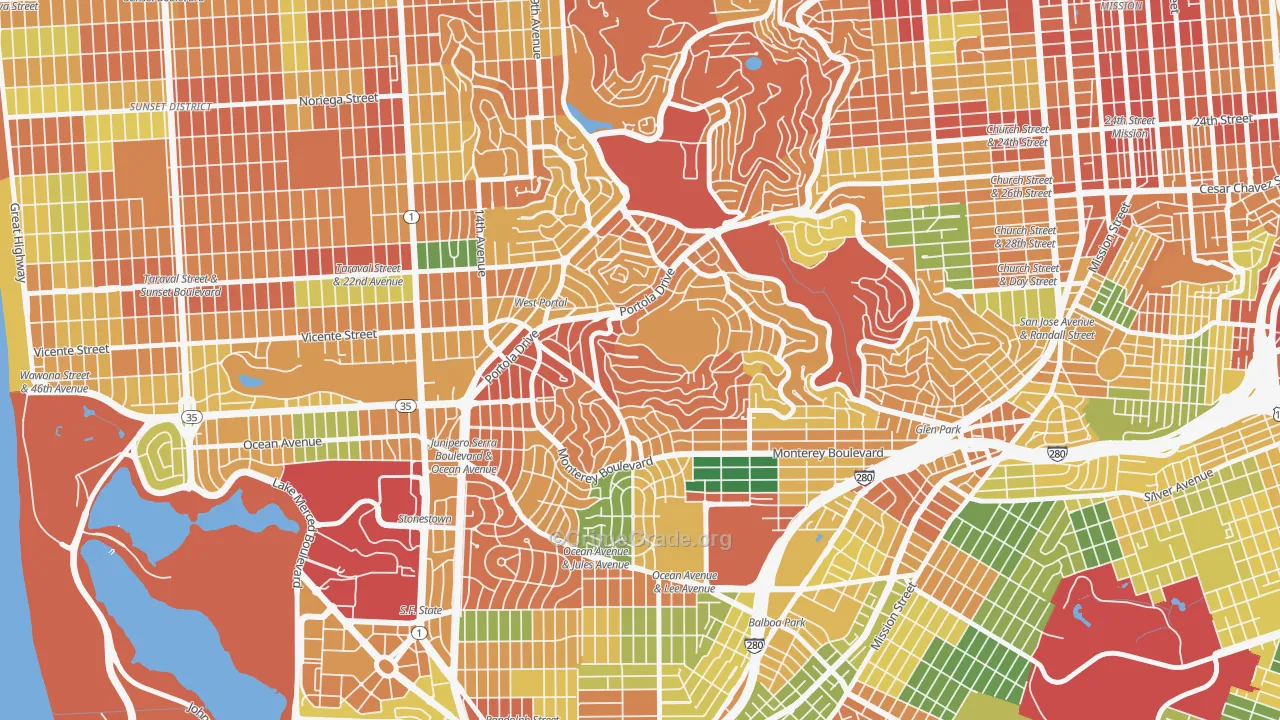 West of Twin Peaks, San Francisco, CA Map of Theft Rates