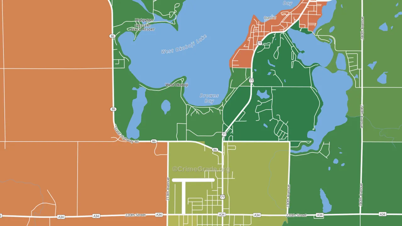 West Okoboji, IA Map of Theft Rates