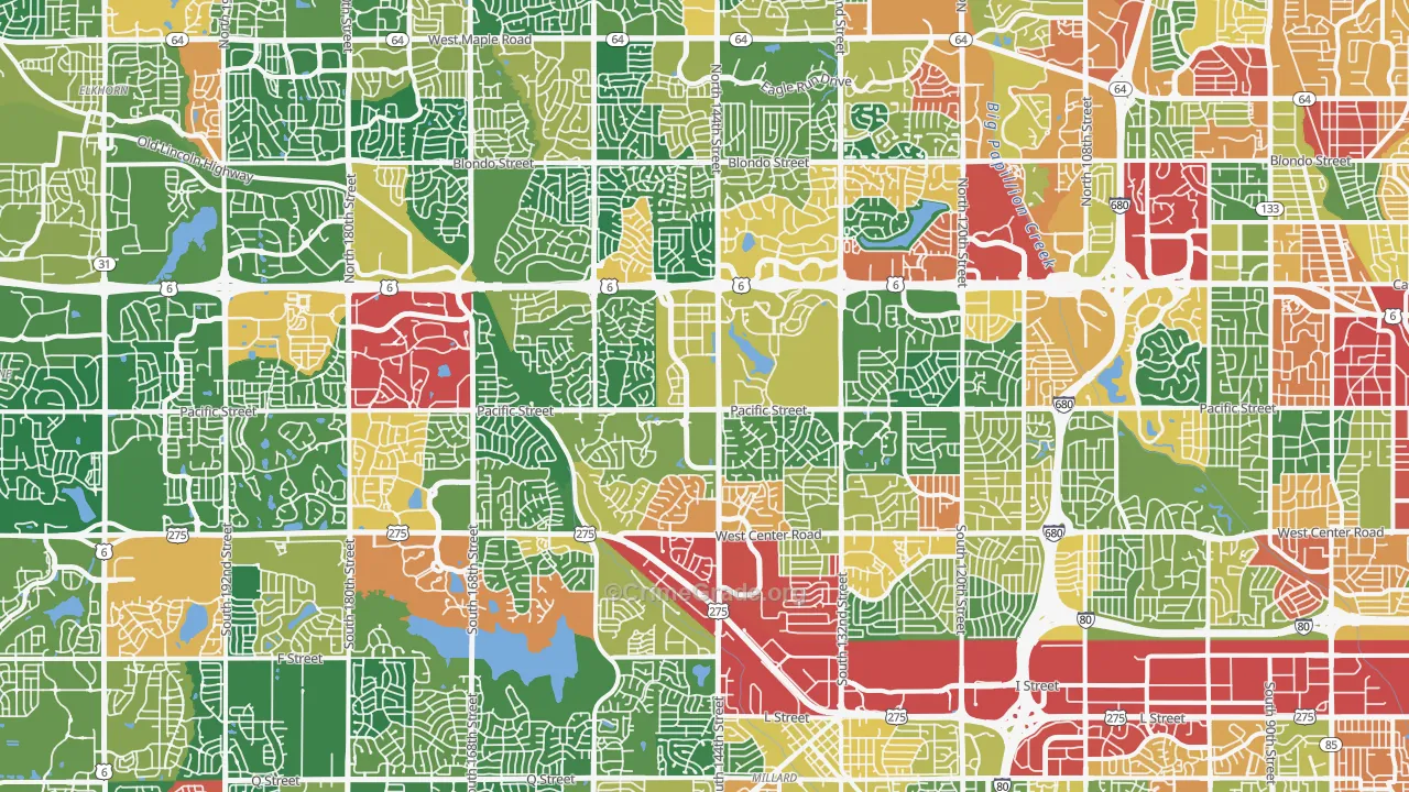 West Omaha, Omaha, NE Map of Theft Rates