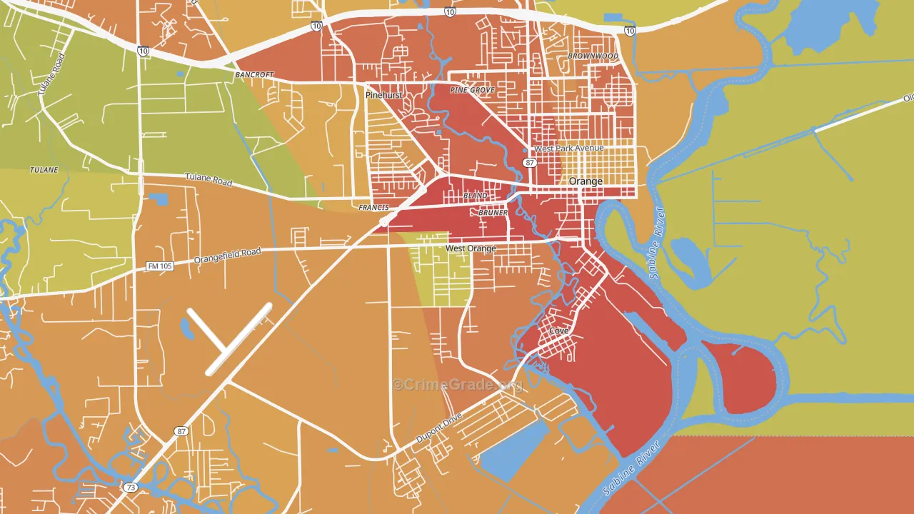 West Orange, TX Map of Theft Rates