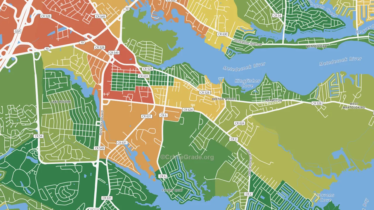 West Osbornsville, Brick, NJ Map of Theft Rates