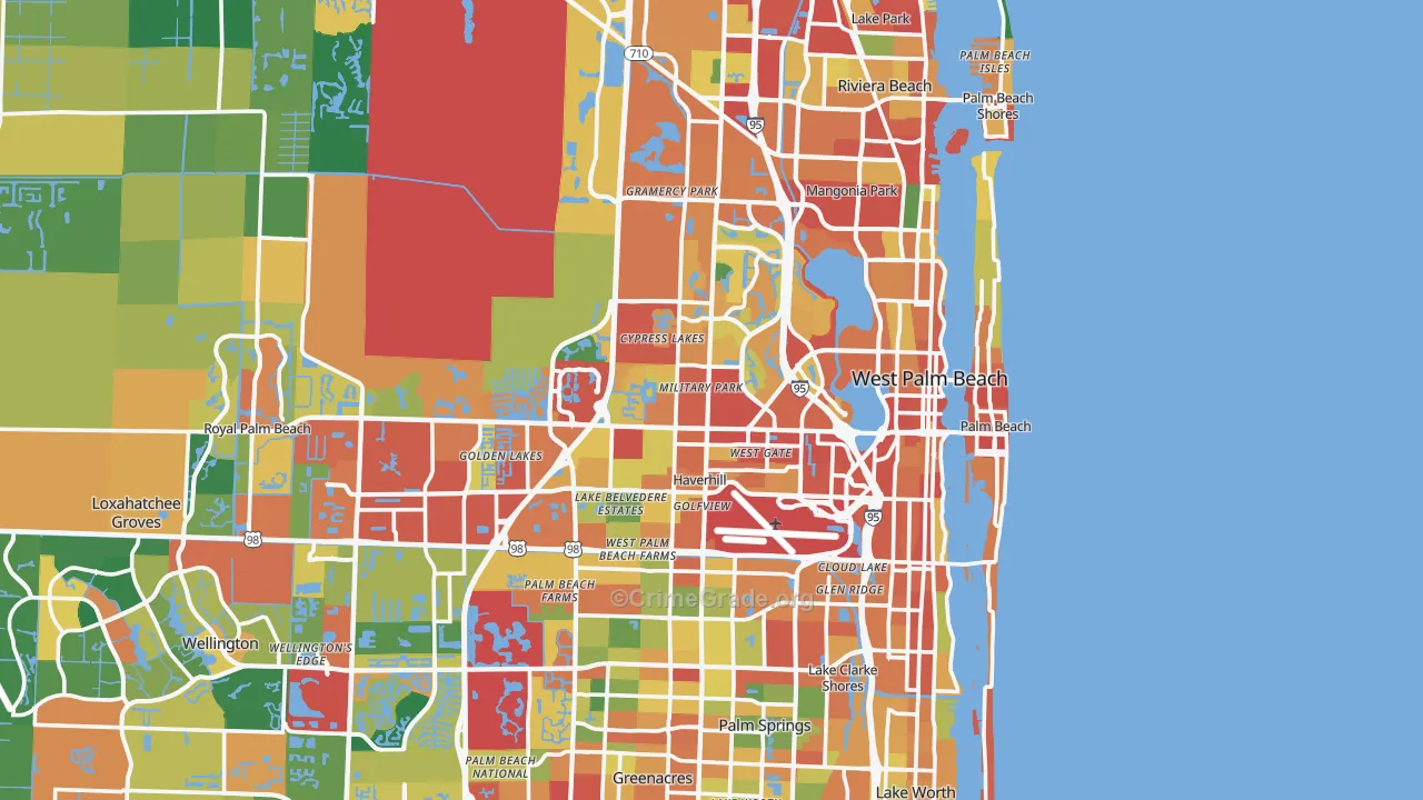 West Palm Beach, FL Map of Theft Rates