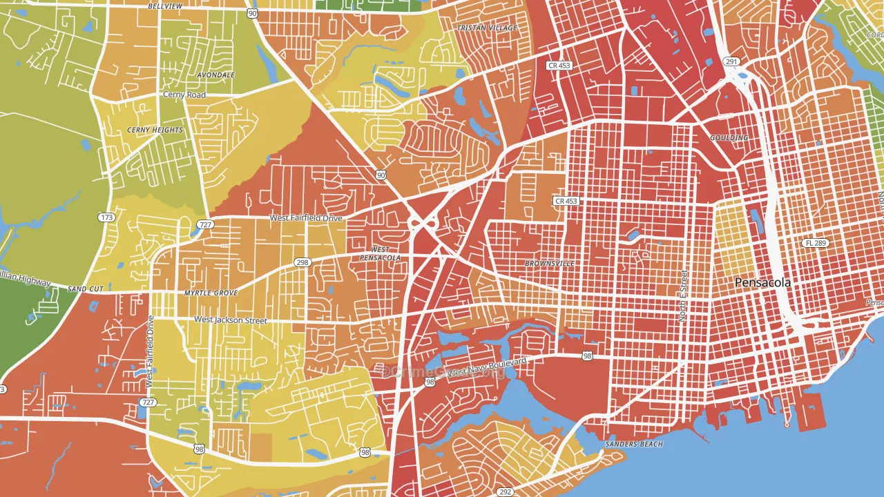 West Pensacola, FL Map of Theft Rates