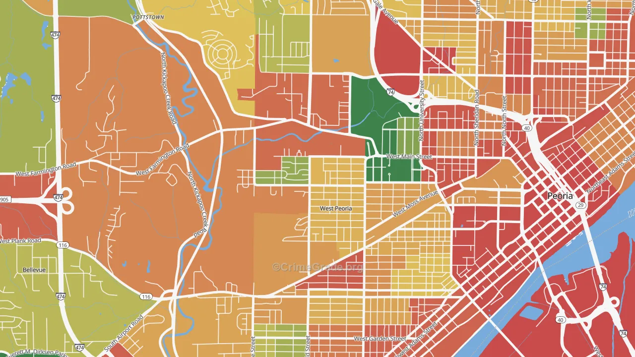 West Peoria, IL Map of Theft Rates