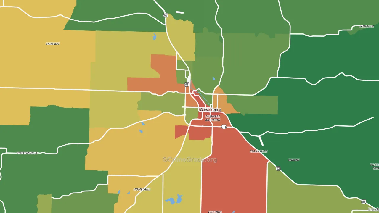 West Plains, MO Map of Theft Rates