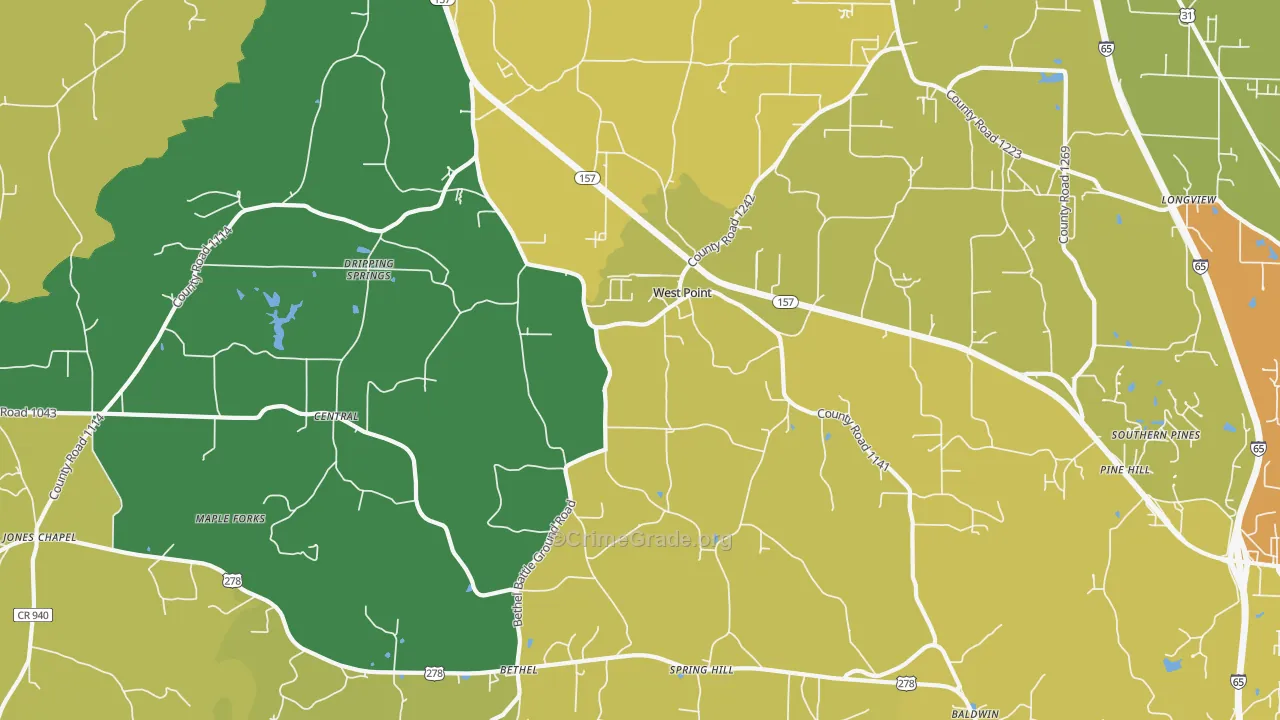 West Point, AL Map of Theft Rates
